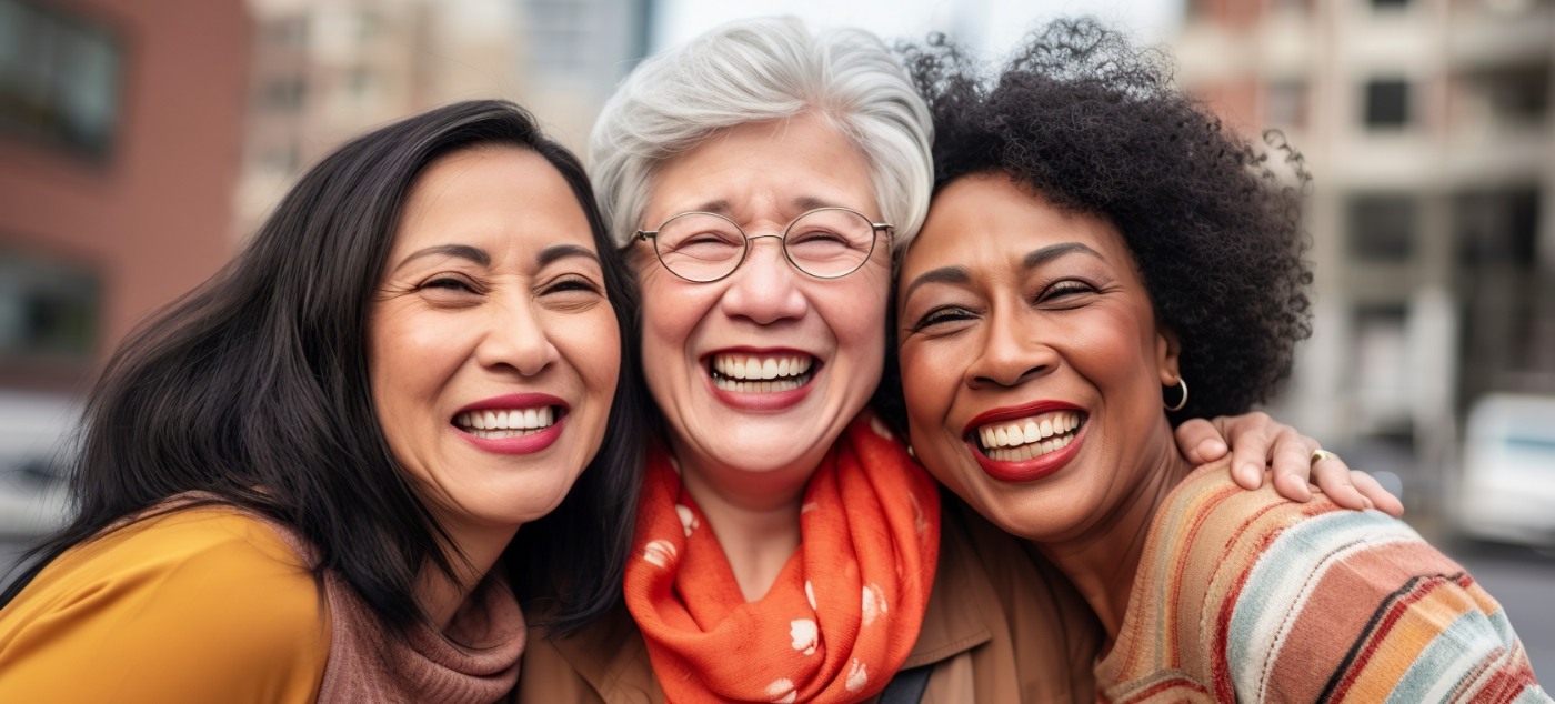 Three women smiling with dental implants in Dublin